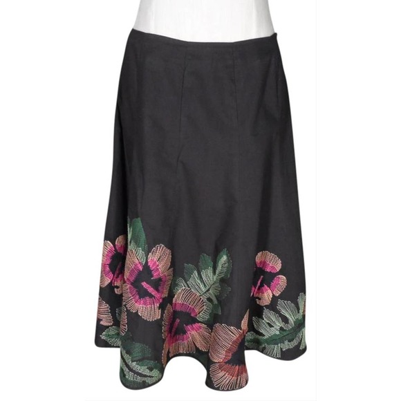 ALLISON TAYLOR sz 8 brown  embroidered A-Line calf length skirt - Picture 1 of 5